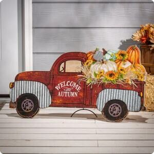 Gerson 31" Wood Harvest Truck Free Standing Autumn Fall Thanksgiving Decor